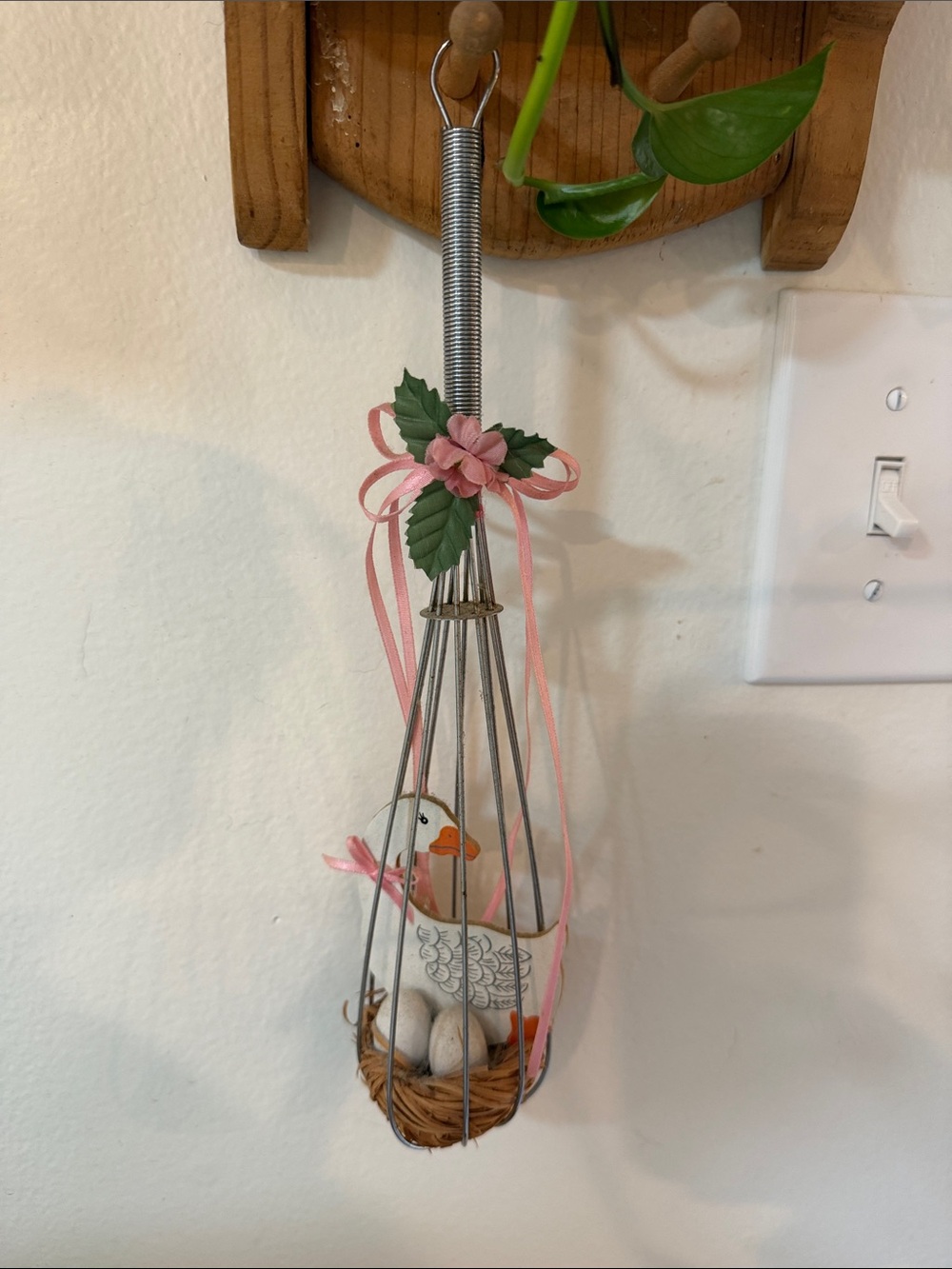 Pink Ribbon Nesting Duck Hanging Wall Decor